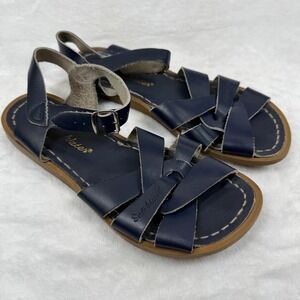 Salt Water Sandals by Hoy Shoe Retro Navy Blue Leather Strappy Sandals Womens 6
